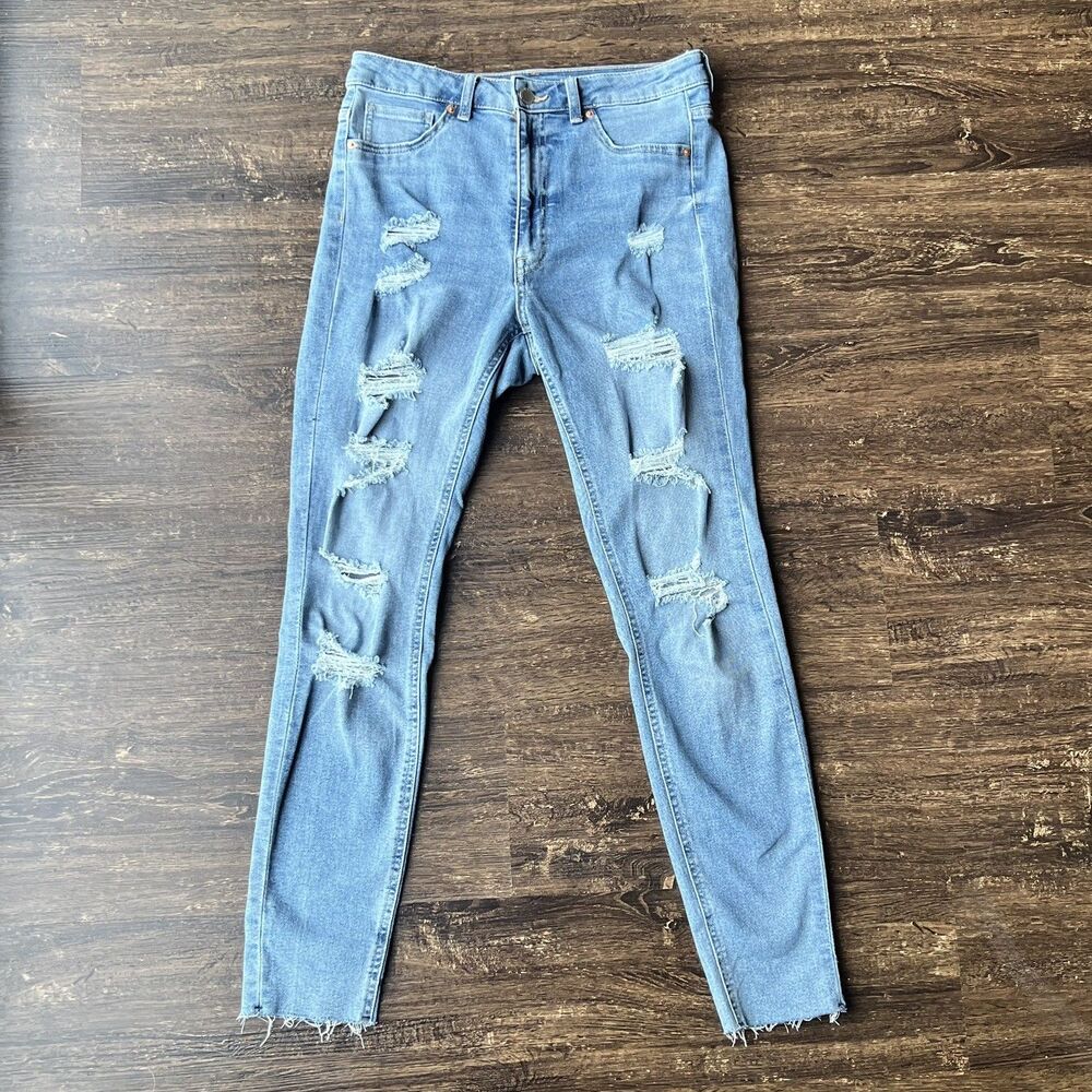 H&M Curvy Jeggings High Waist Ankle Length Distressed Skinny Jeans US 8